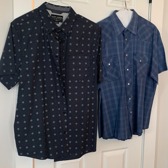 Wrangler and Cody James Men's Black Diamond and Blue Plaid Shirts - Picture 1 of 5
